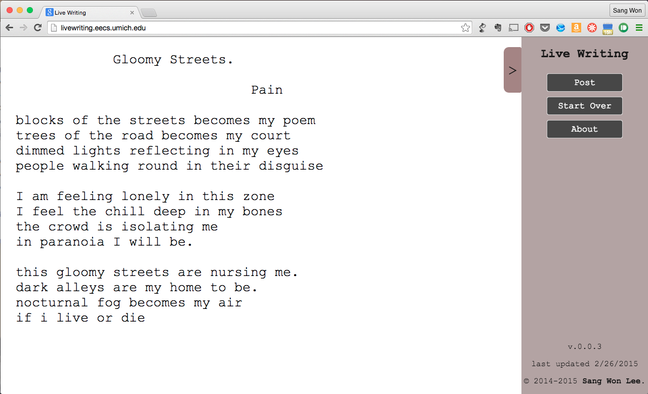 a screenshot of Live Writing example. The poem written by Pain. 